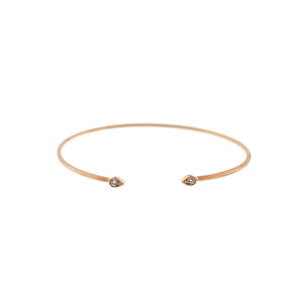 14 Karat Matte Rose Gold Open Flexi Bangle with Round Diamonds