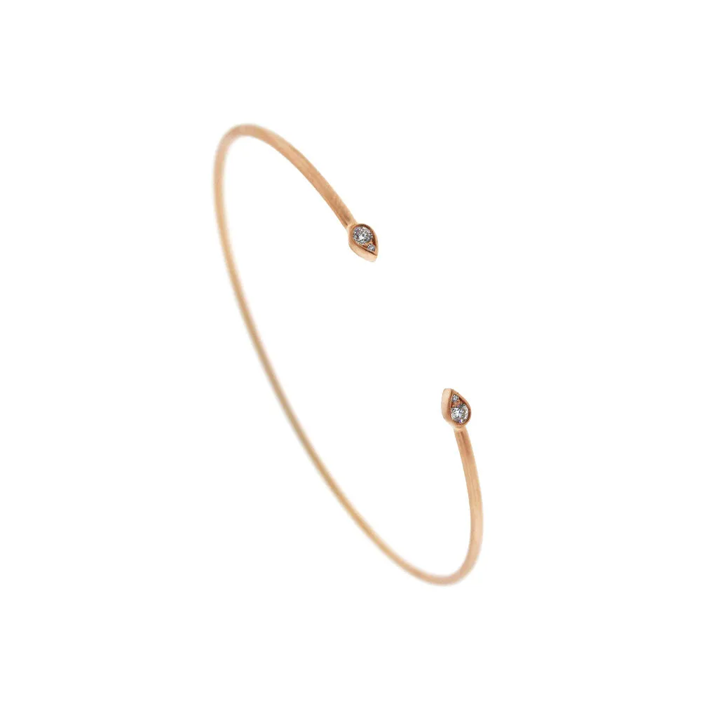 14 Karat Matte Rose Gold Open Flexi Bangle with Round Diamonds