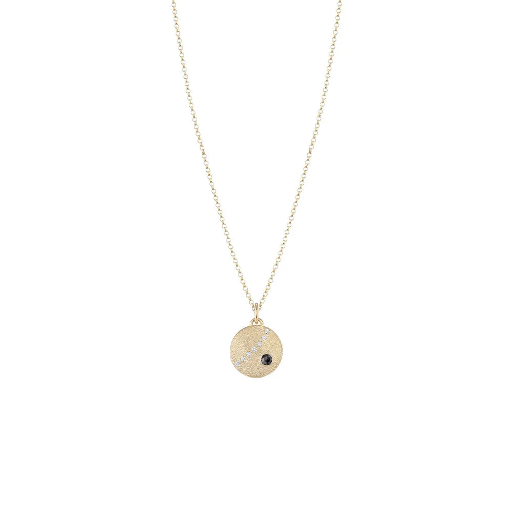 14 Karat Yellow Gold "Carla" Disc Pendant with Black and White Diamonds