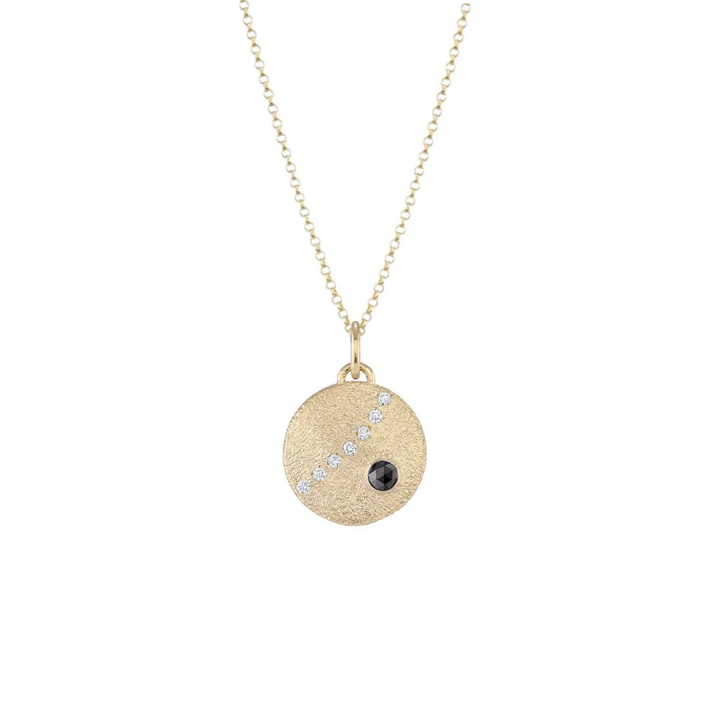 14 Karat Yellow Gold "Carla" Disc Pendant with Black and White Diamonds