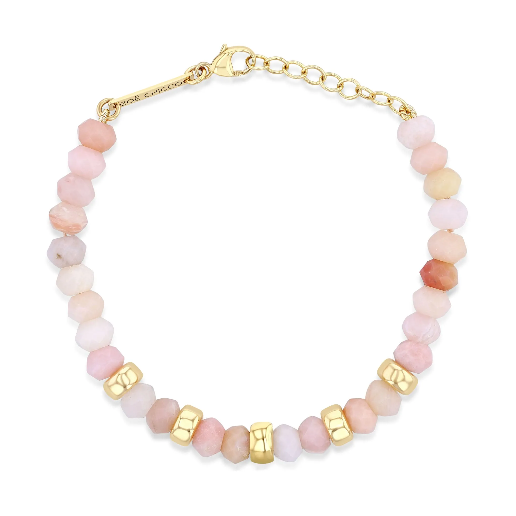 14k Gold & Faceted Pink Opal Rondelle Bead Bracelet