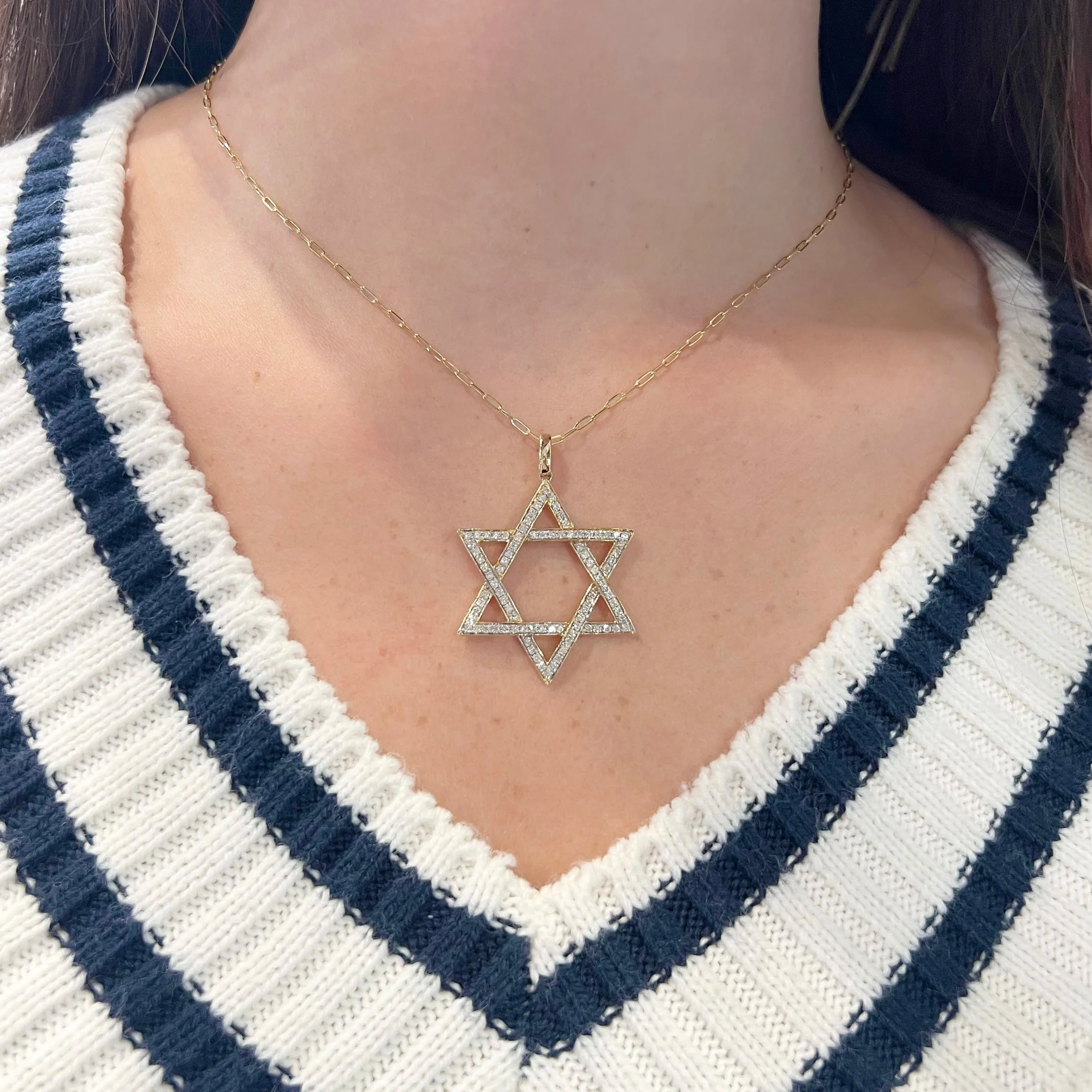 14K GOLD DIAMOND 1.50" MAGEN DAVID NECKLACE