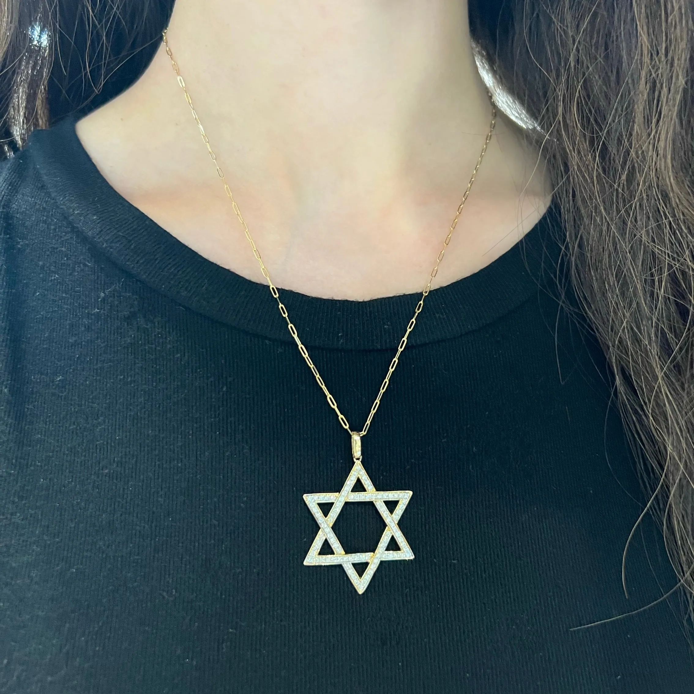 14K GOLD DIAMOND 1.50" MAGEN DAVID NECKLACE