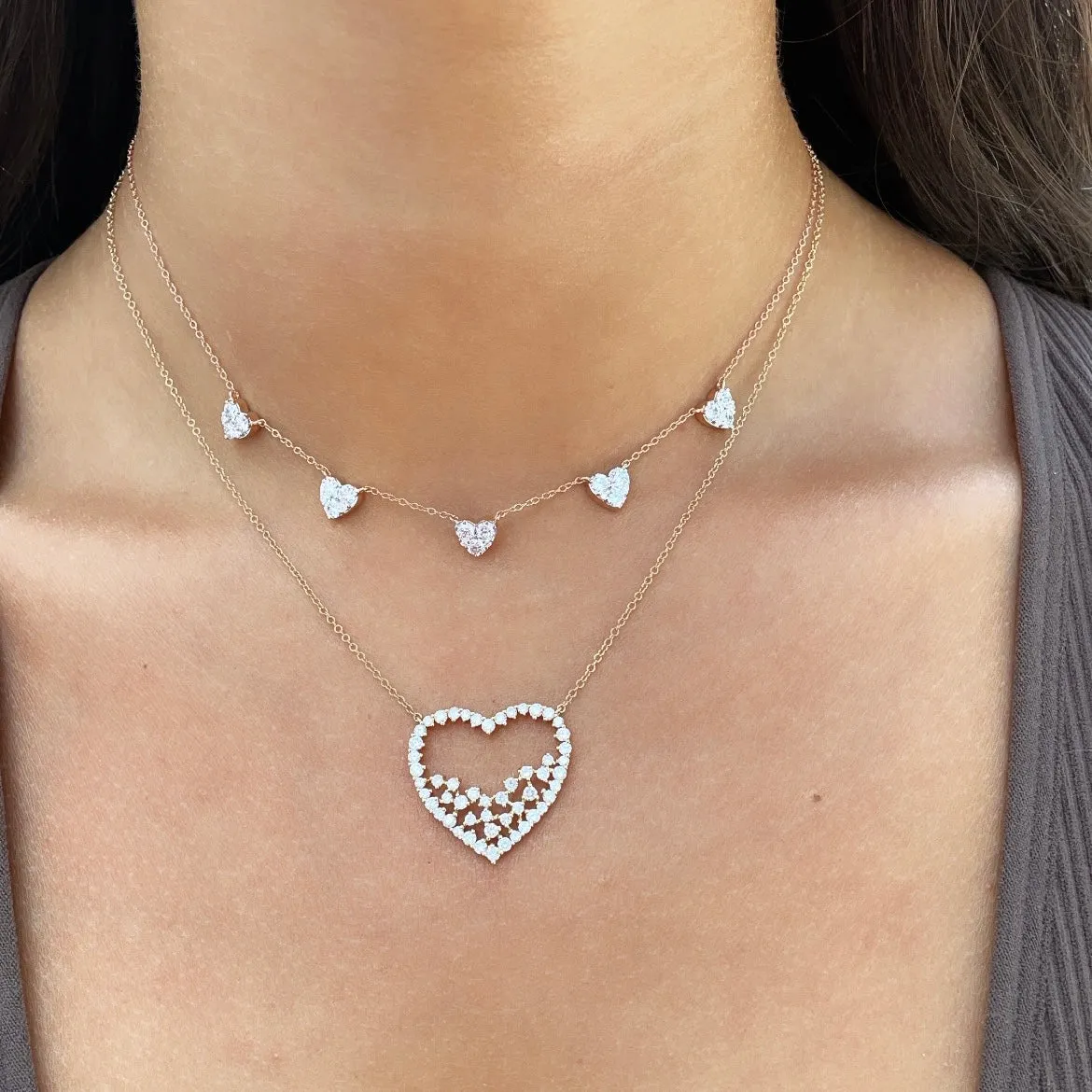 14K GOLD DIAMOND 5 HEART JANEY NECKLACE