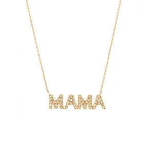 14K GOLD DIAMOND BLOCK MAMA NECKLACE