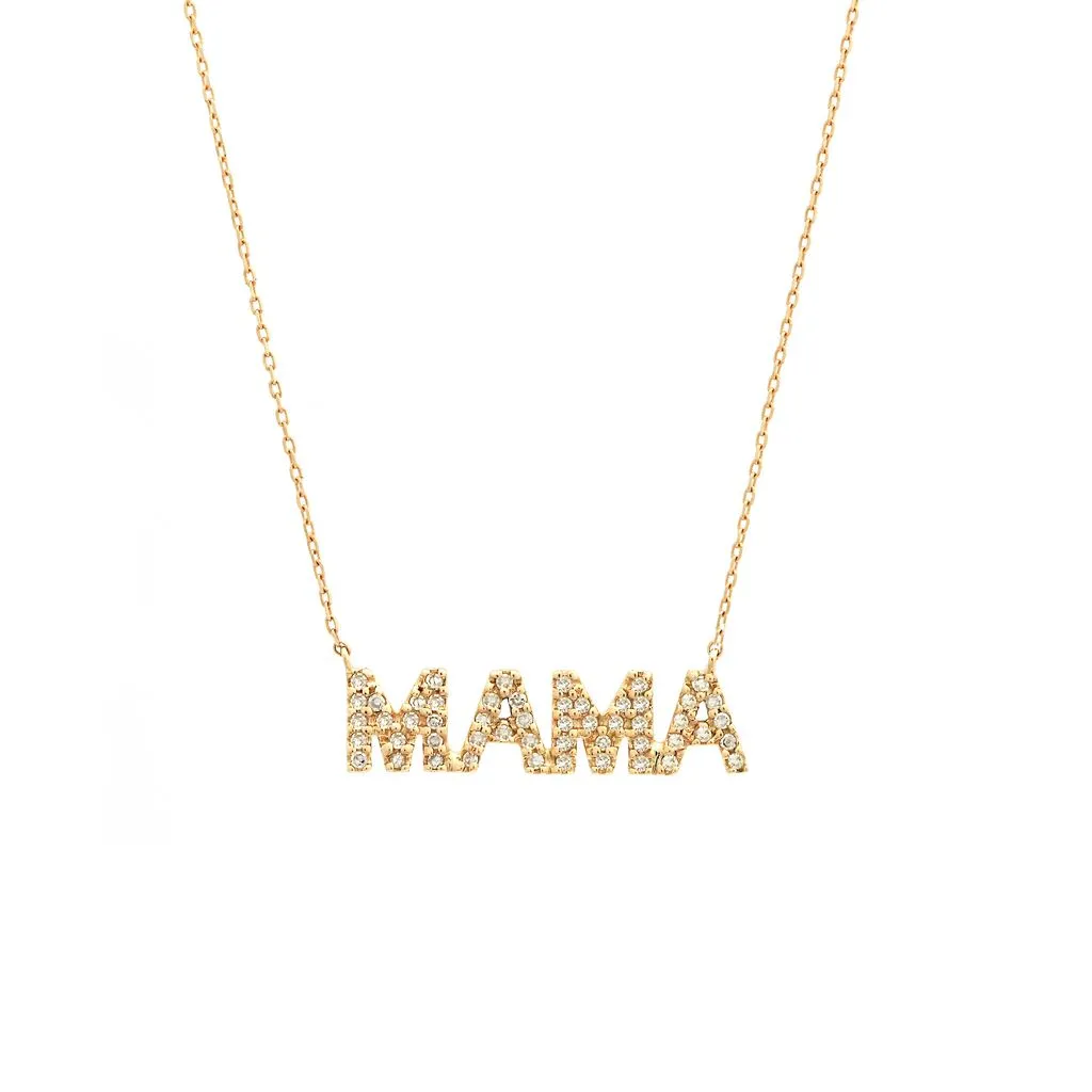 14K GOLD DIAMOND BLOCK MAMA NECKLACE