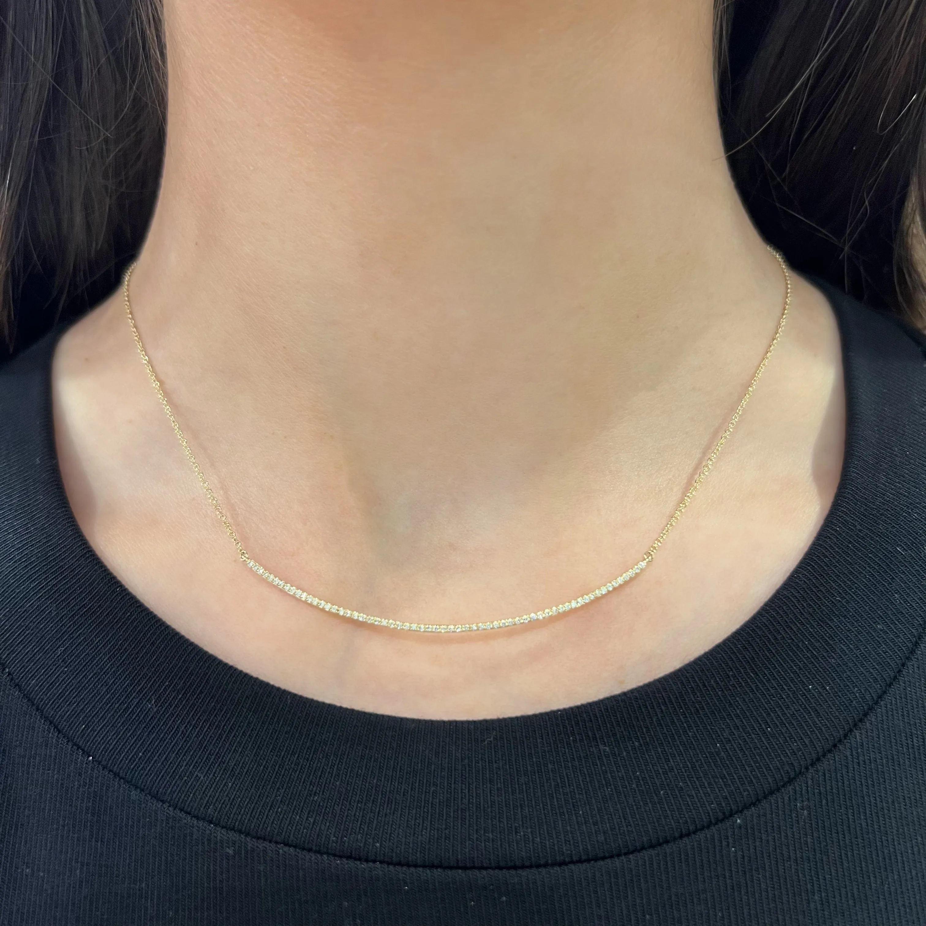 14K GOLD DIAMOND CURVED BAR NECKLACE