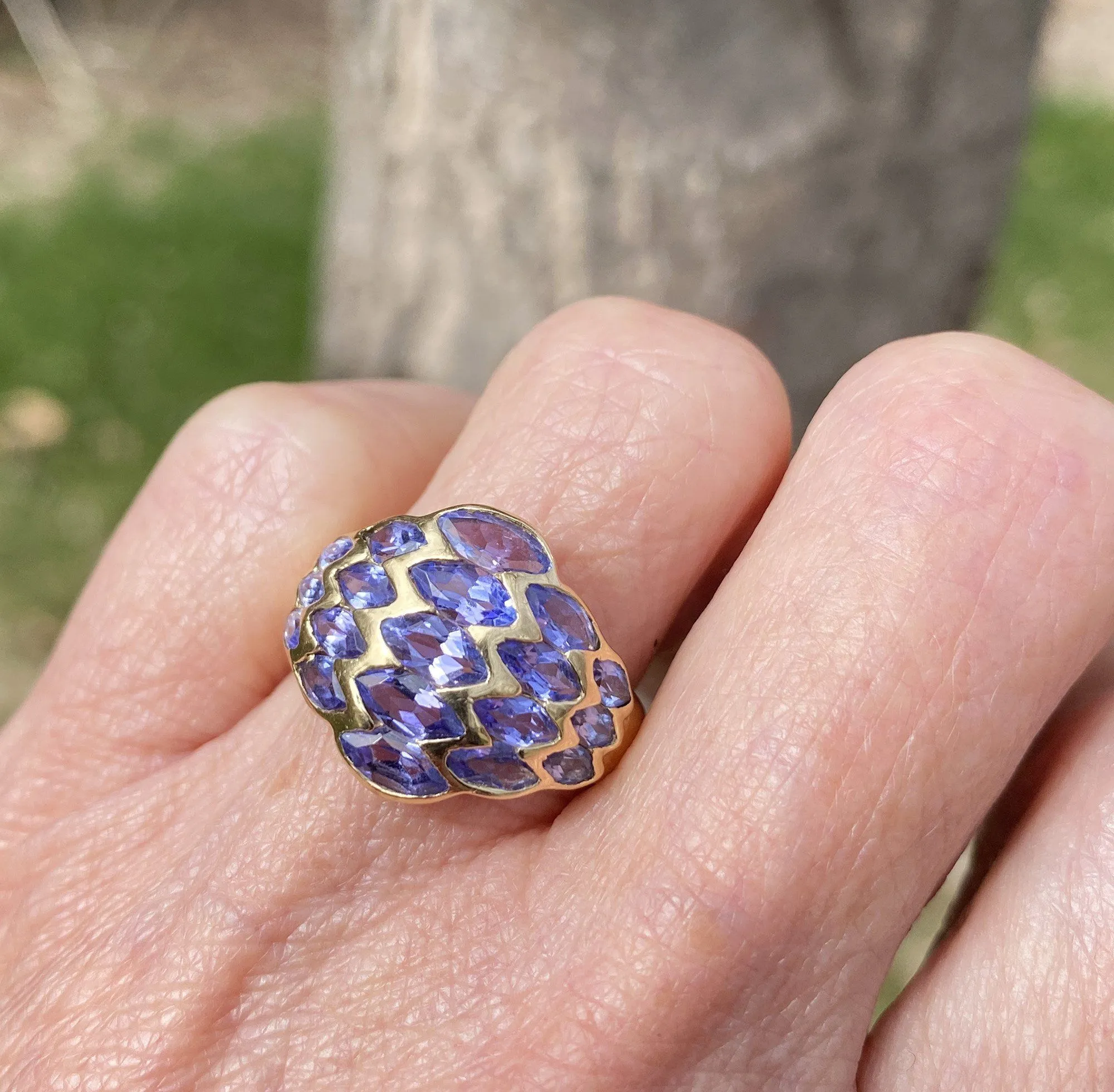 14K Gold Marquise Tanzanite Dome Cocktail Ring ON HOLD