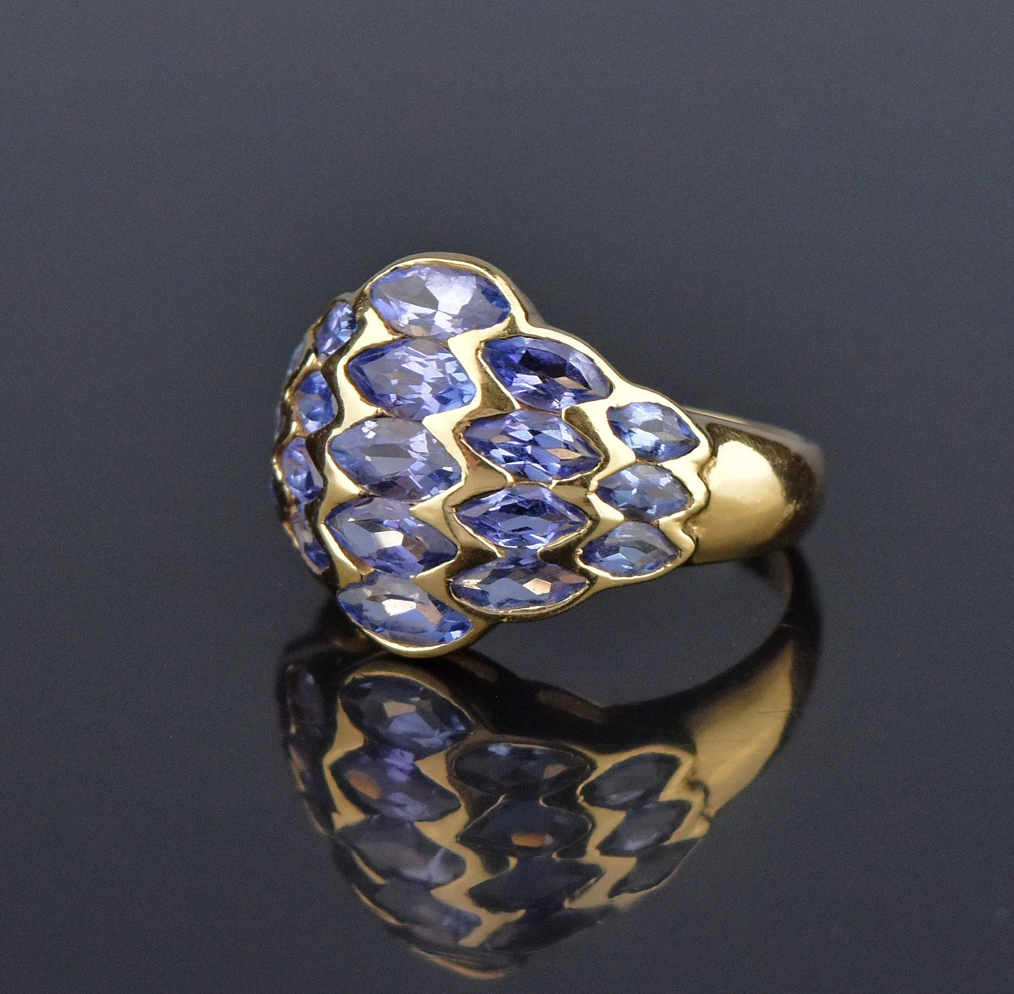 14K Gold Marquise Tanzanite Dome Cocktail Ring ON HOLD