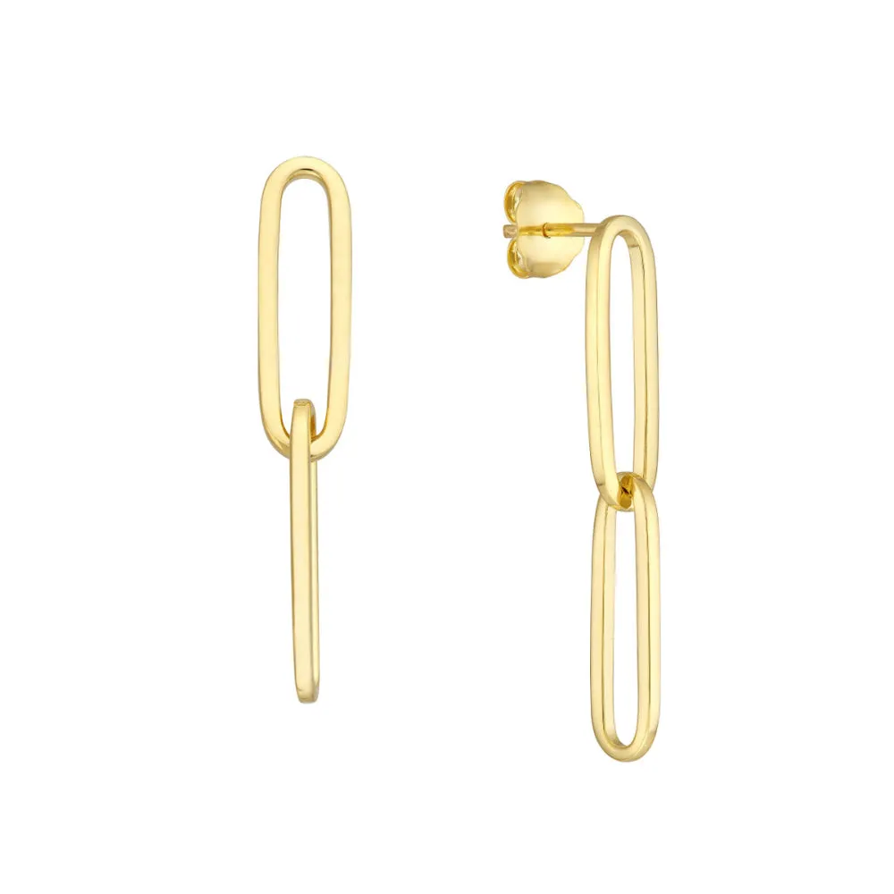 14k Gold Paper Clip Dangle Earrings