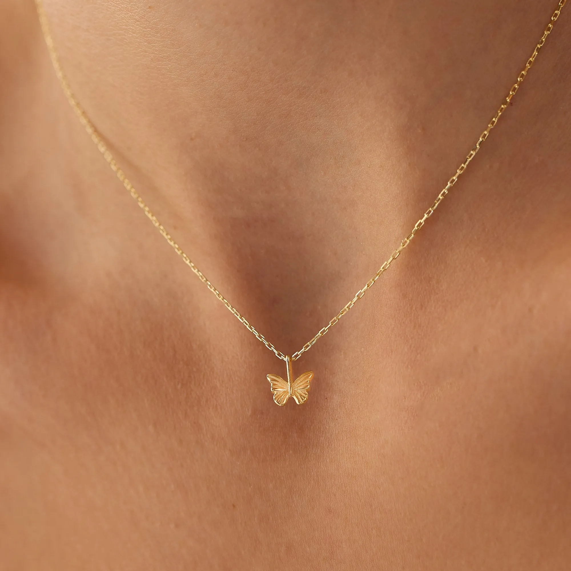 14k Mini Butterfly Charm Necklace