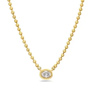 14K Oval Double Bezel Diamond Necklace