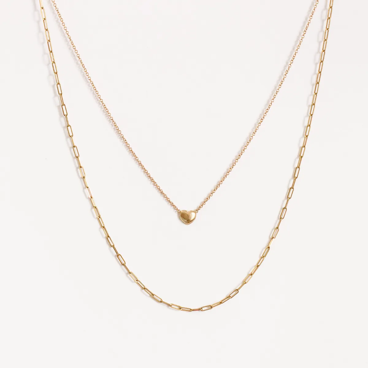 14K Puff Heart   Dainty Paper Clip Necklace Bundle