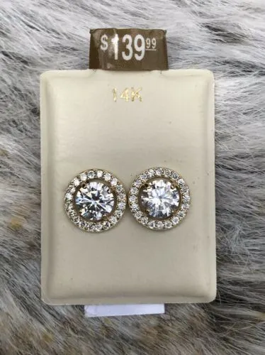 14k Yellow Gold Cubic Zirconia 6M Round Halo Post Earrings