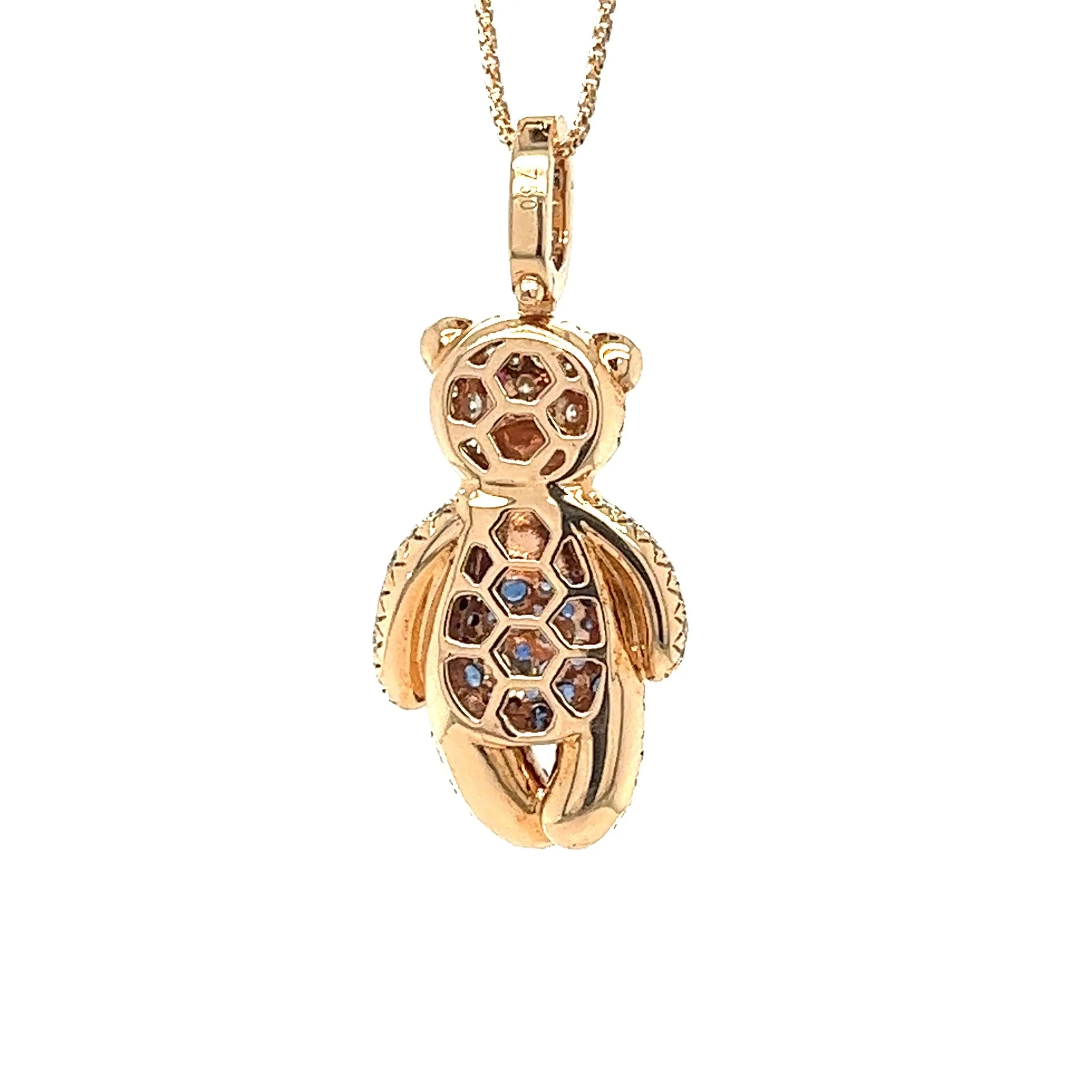 18K Gold Bear Necklace with Diamonds and Rubies