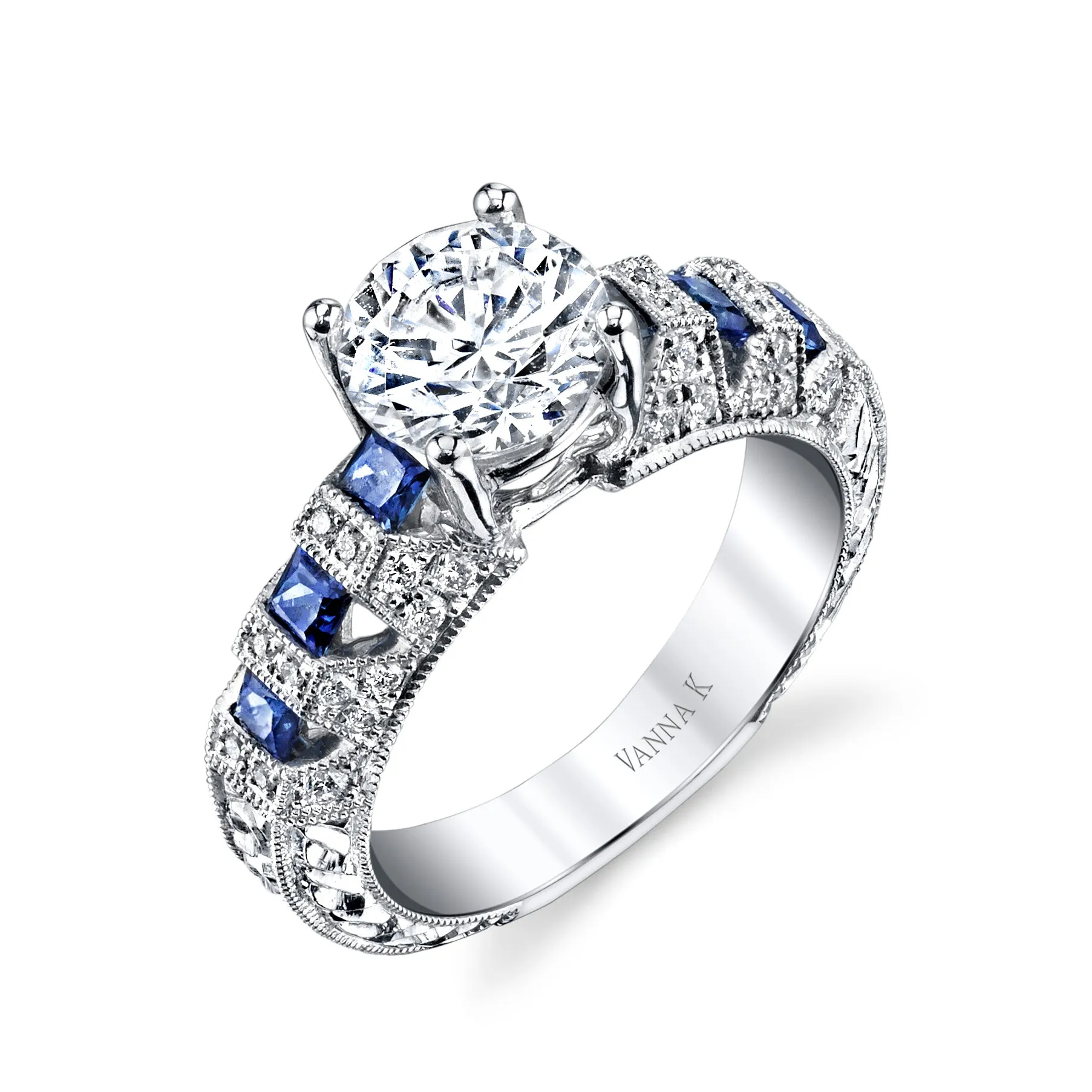 18K White Gold Diamond And Sapphire Engagement Ring