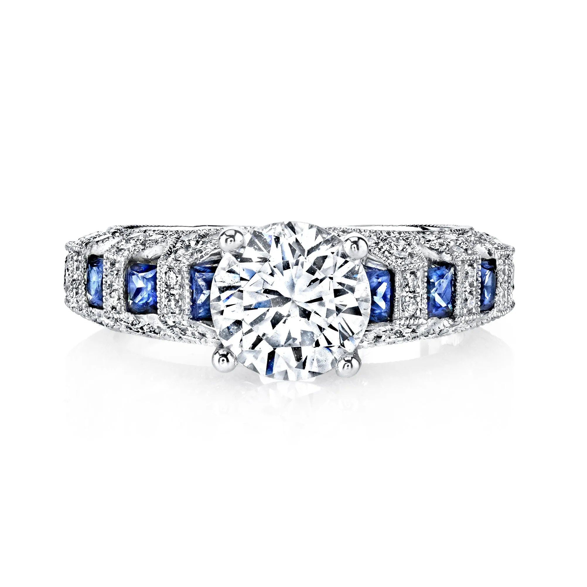 18K White Gold Diamond And Sapphire Engagement Ring