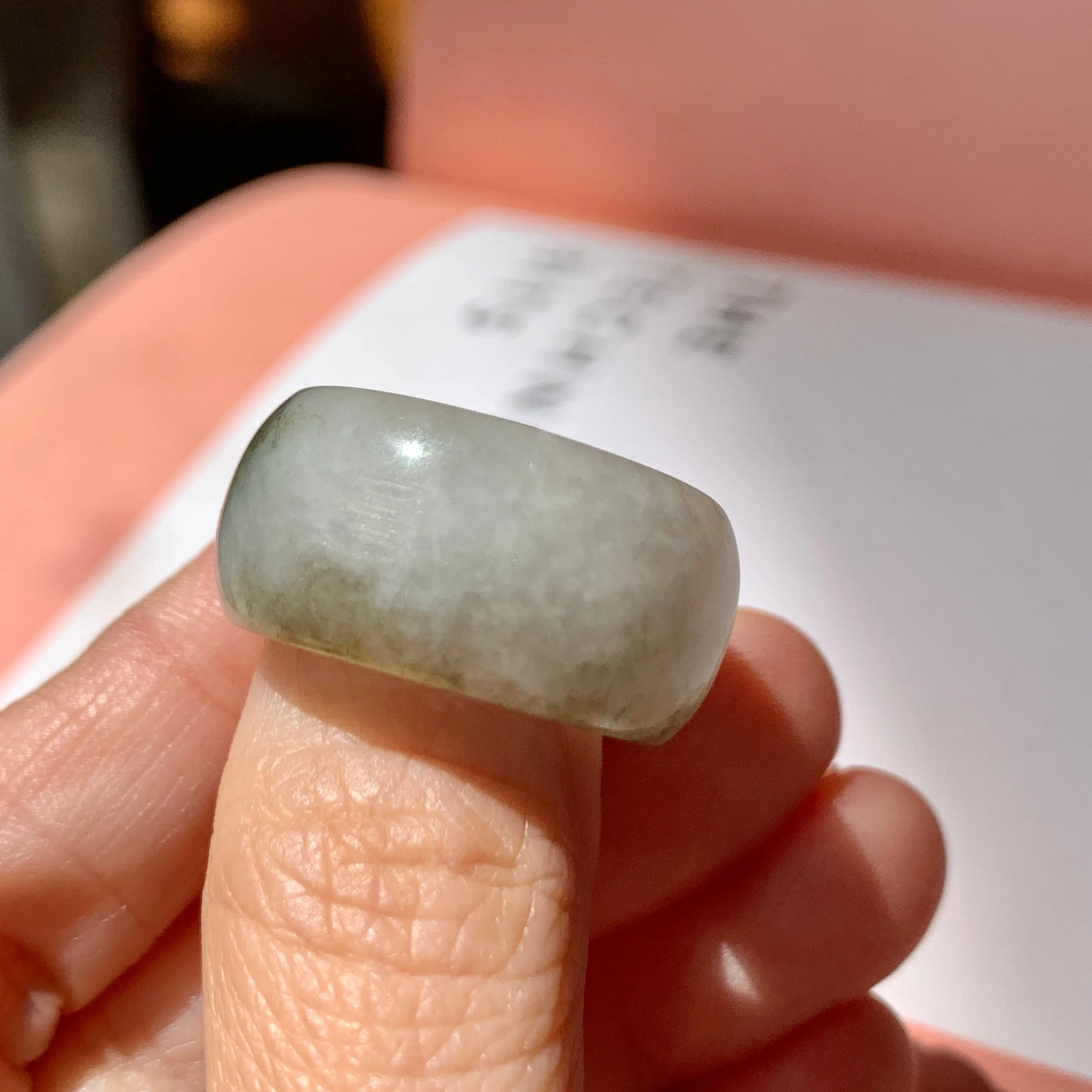 19.1mm A-Grade Natural White Green Jadeite Abacus Ring Band No. 161660