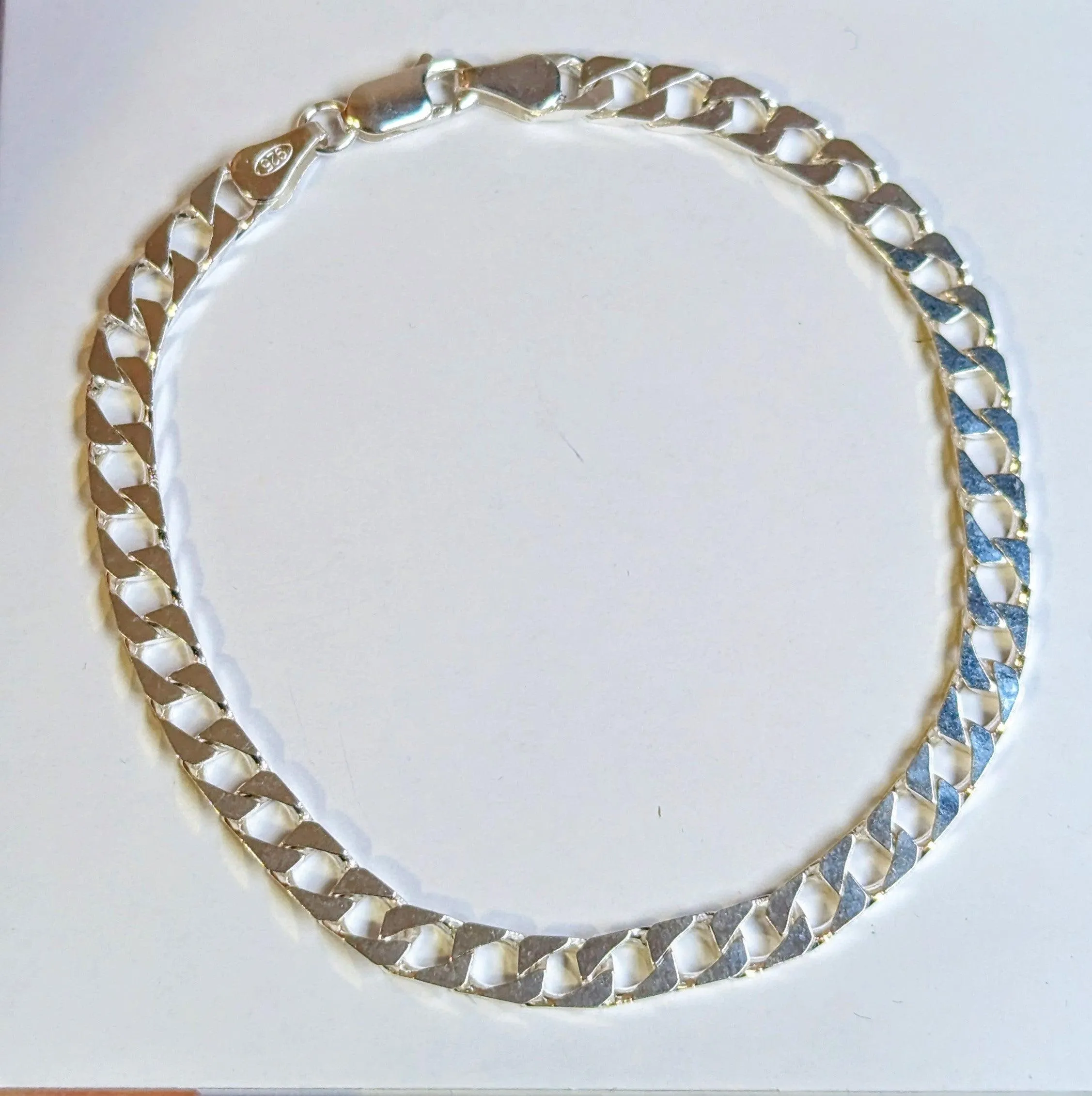 21cm Square Curb Chain Bracelet - Sterling Silver