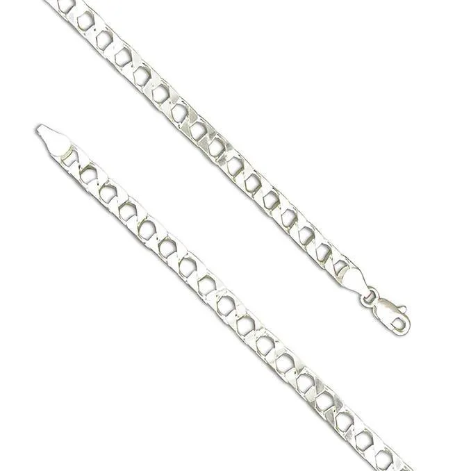 21cm Square Curb Chain Bracelet - Sterling Silver