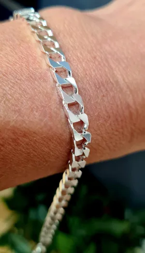 21cm Square Curb Chain Bracelet - Sterling Silver