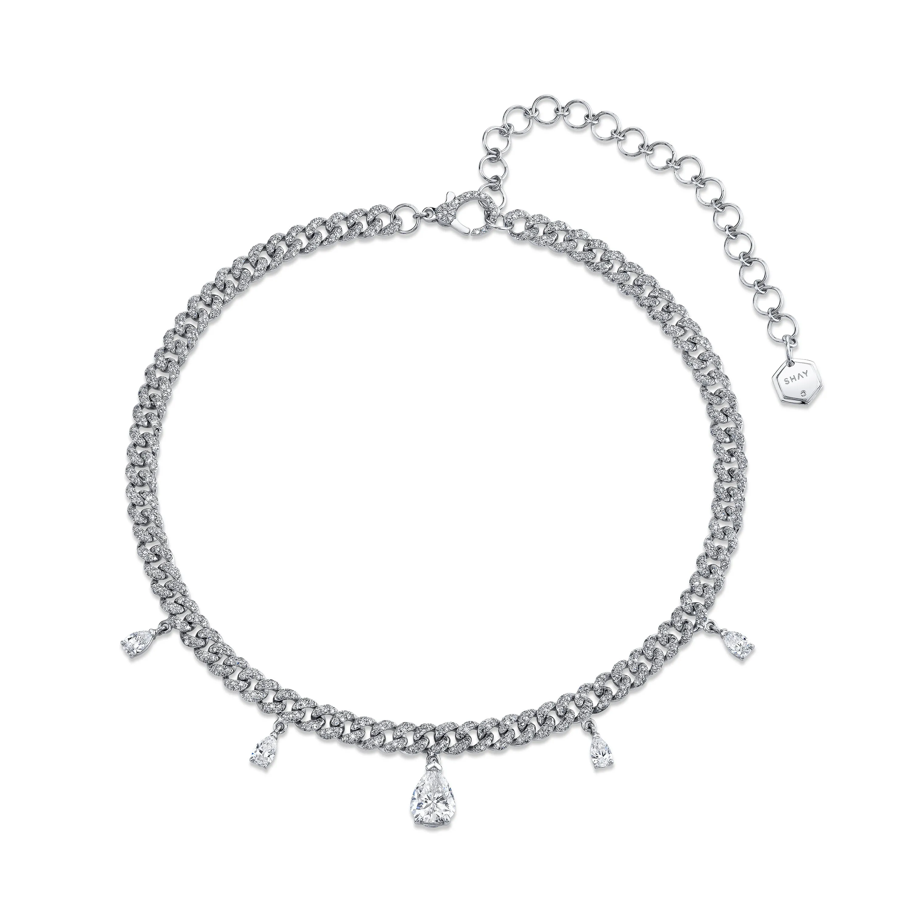 5 DIAMOND PEARDROP MINI PAVE LINK NECKLACE