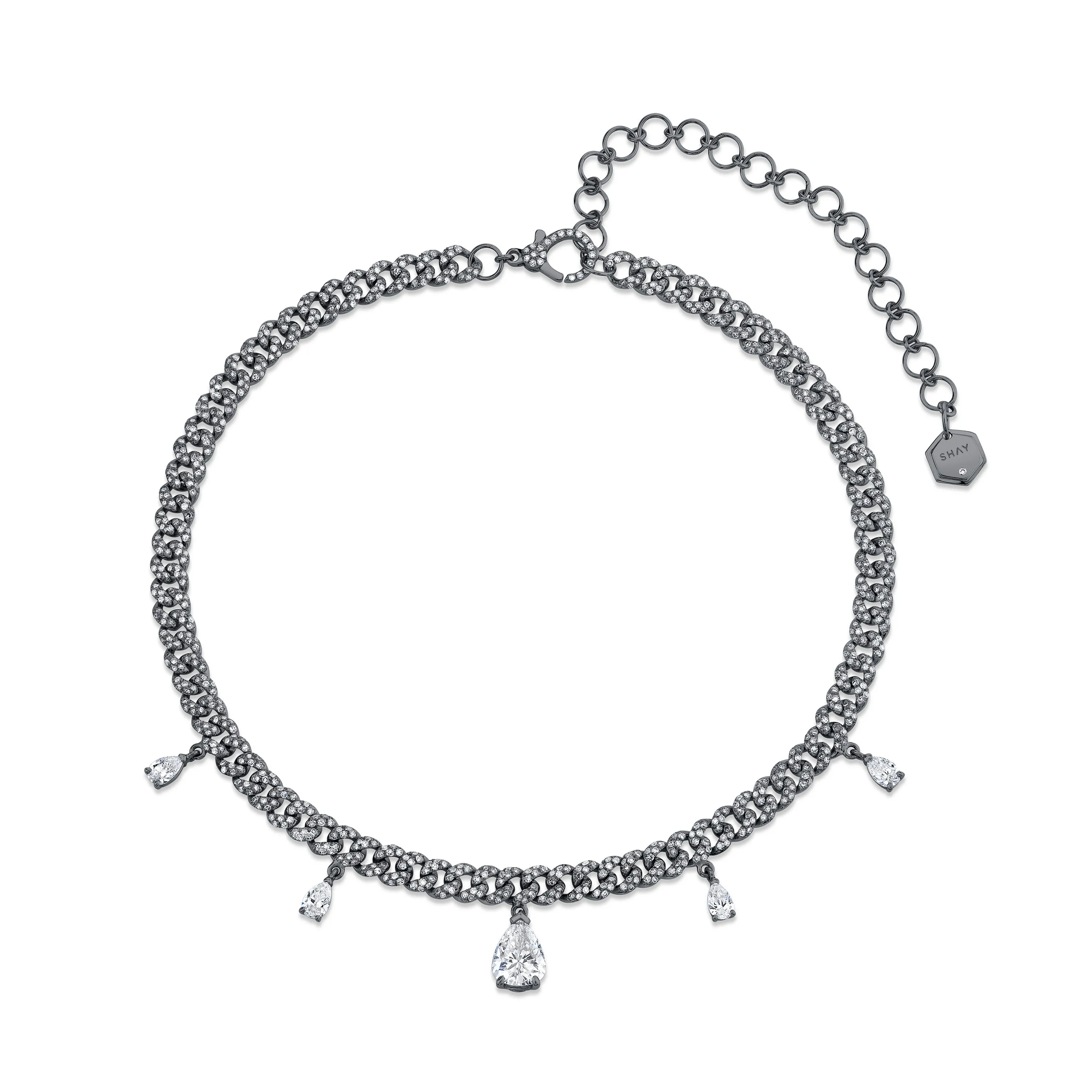 5 DIAMOND PEARDROP MINI PAVE LINK NECKLACE