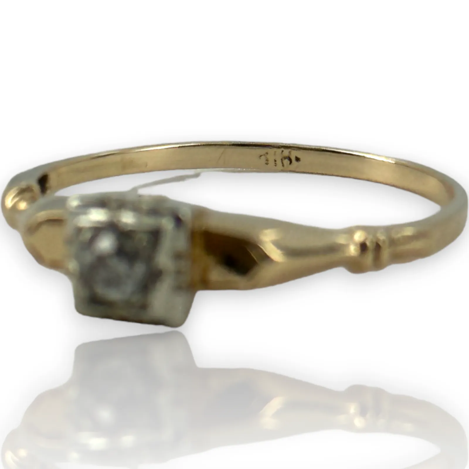 Antique Diamond Solitaire 14k 585 Yellow Gold Ring Size 6