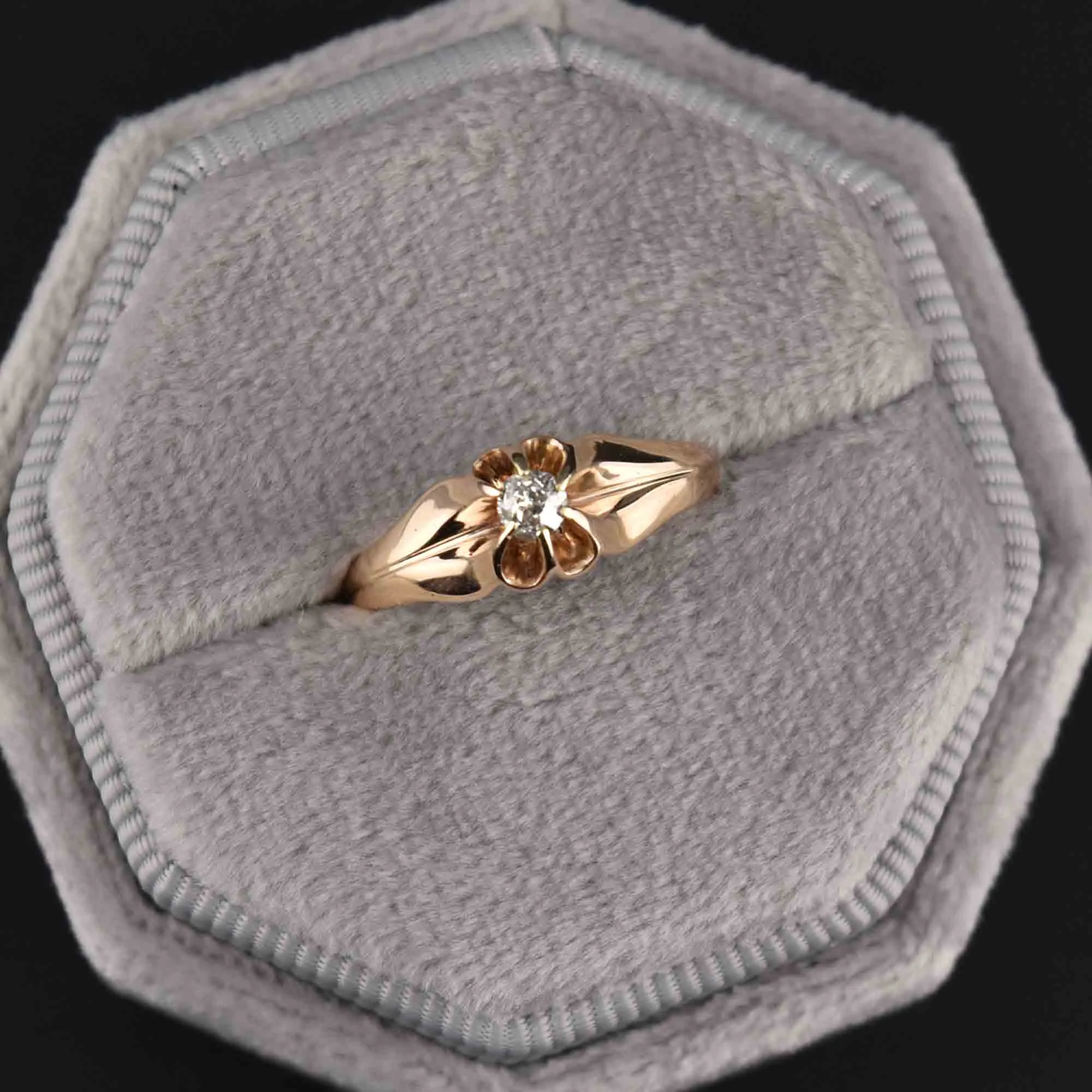 Antique European Cut Diamond 14K Gold Belcher Ring