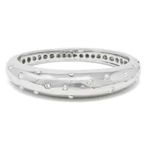 Band Hinged Bracelet with Crystal Silver Tone