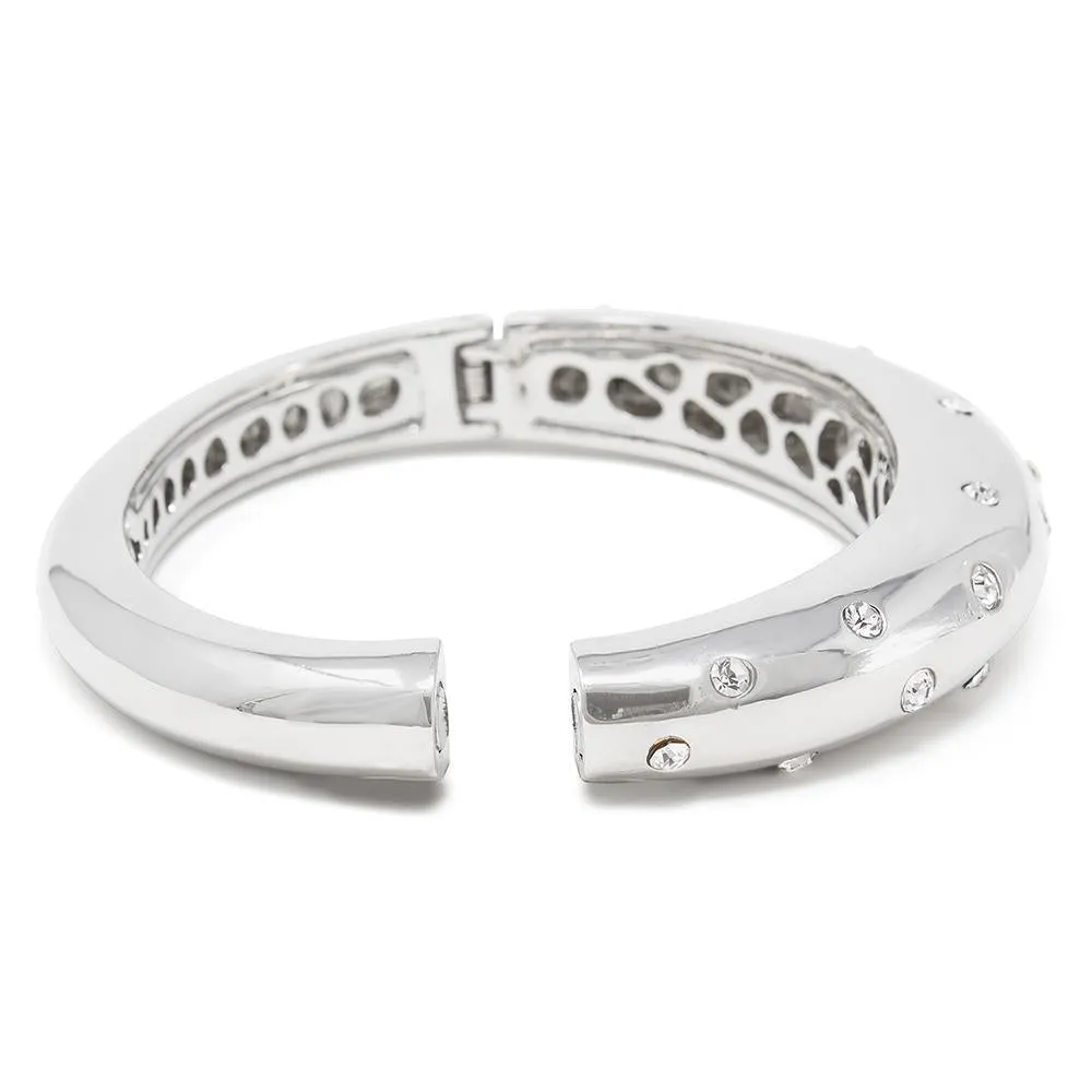 Band Hinged Bracelet with Crystal Silver Tone