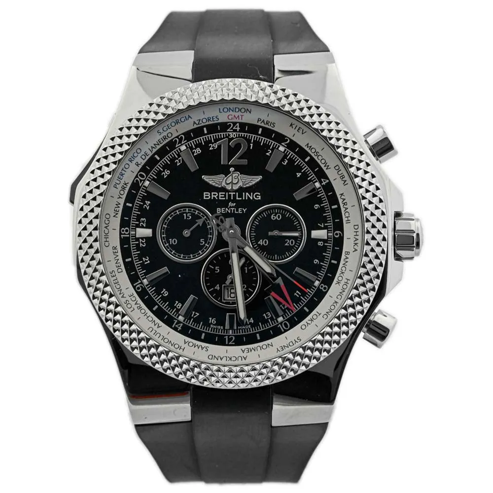 Breitling Men's Bentley GMT Stainless Steel 49mm Black Chronograph Stick Dial Watch Reference #: A4736212/B919