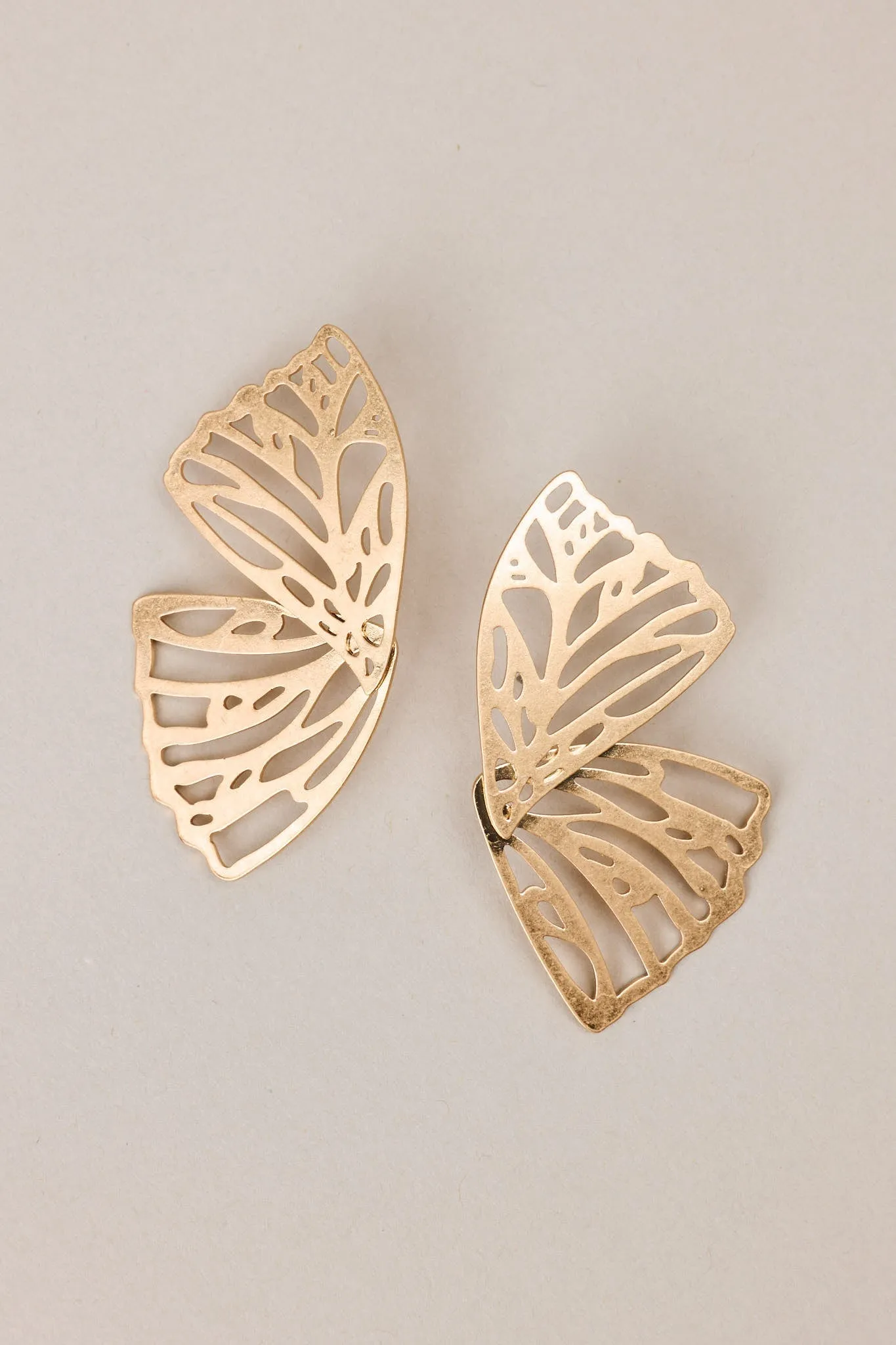 Cherish The Moment Worn Gold Butterfly Earrings