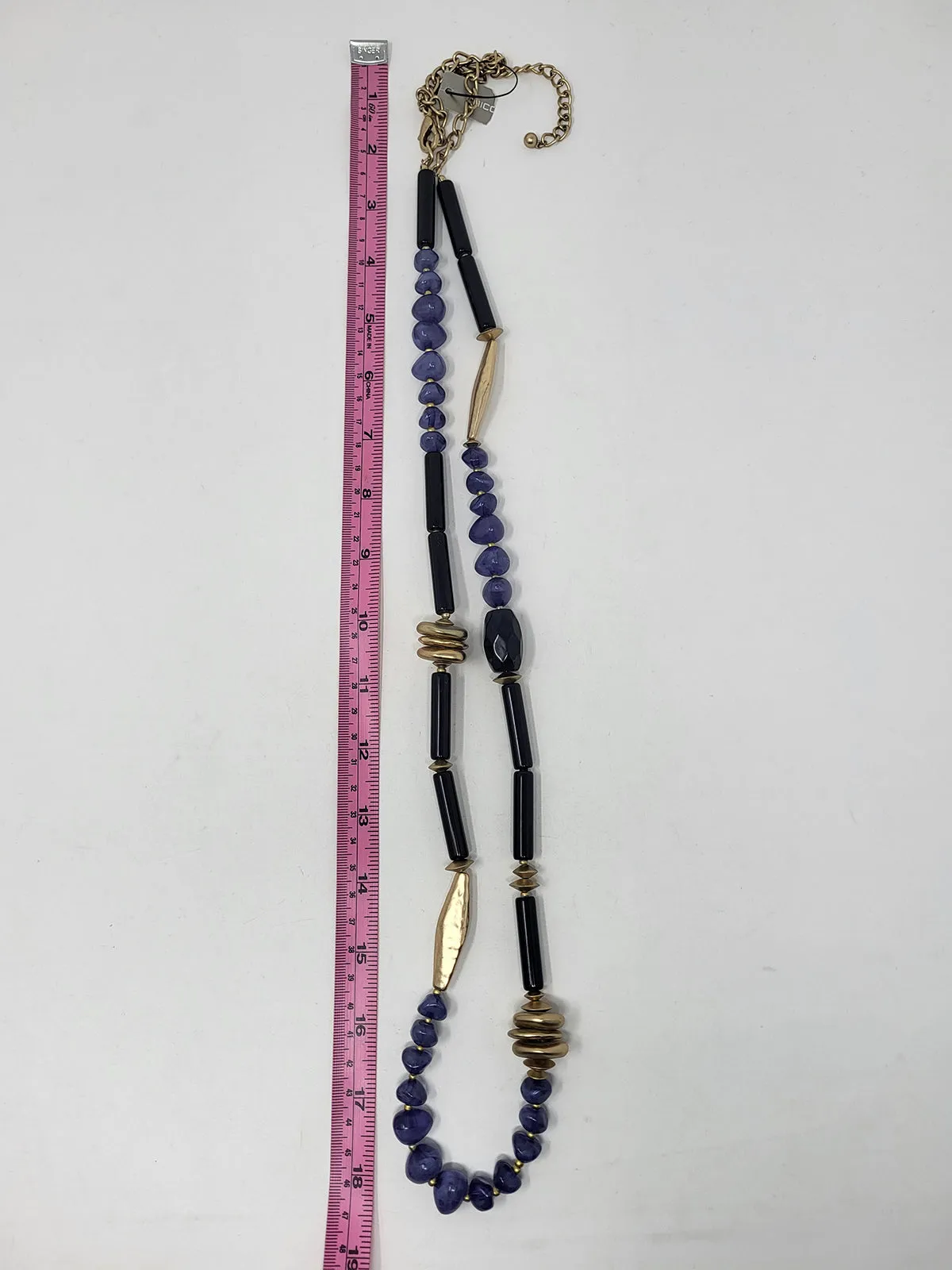 Chico's Blue & Gold Brass beaded Boho Necklace NWT