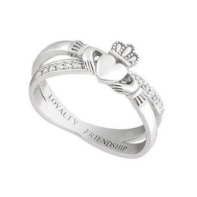 Claddagh Kiss Crossover Ring-with crystals