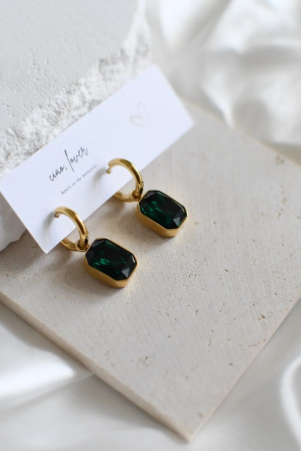 Crystal Drop Earrings - Green