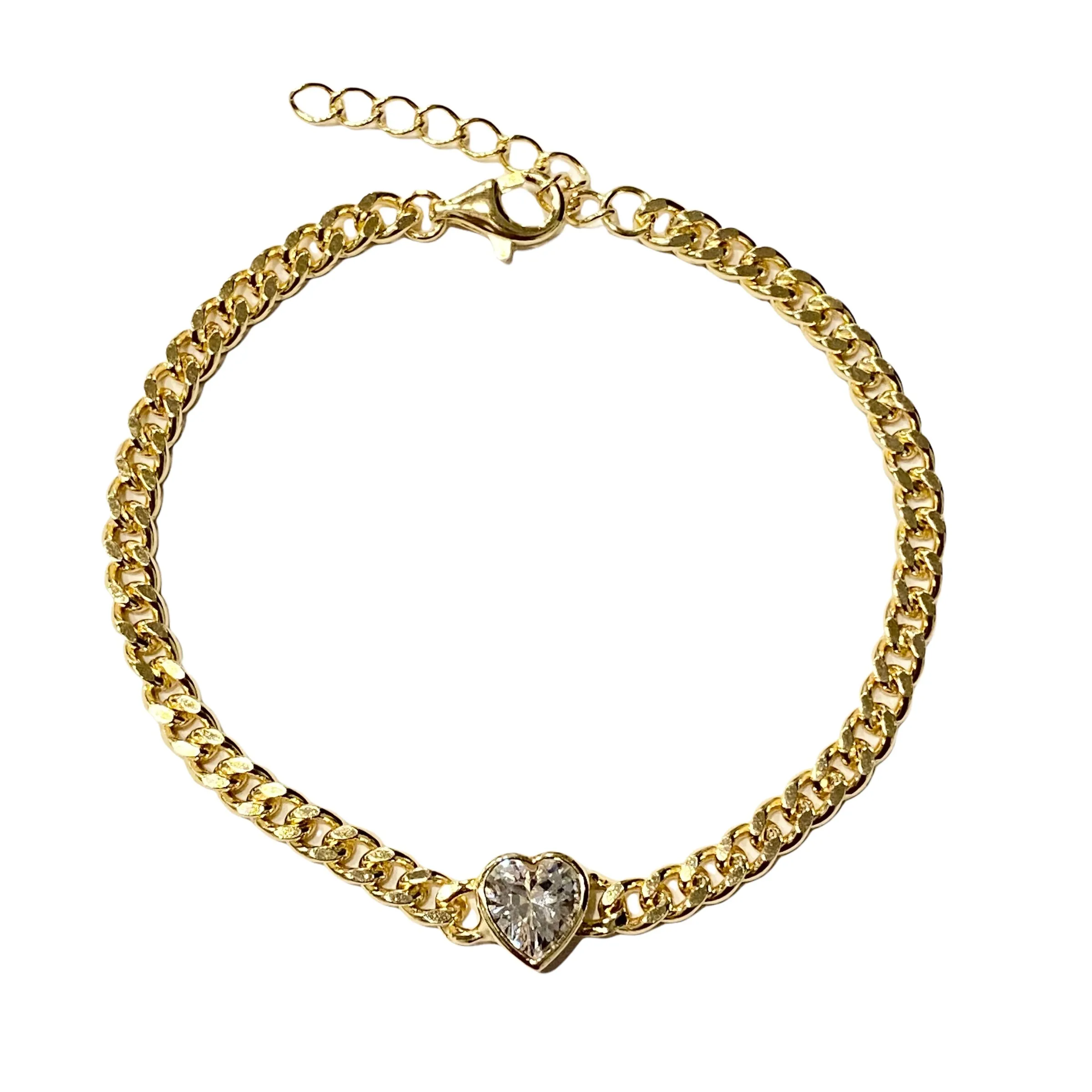 Cuban Chain Heart Bezel Bracelet