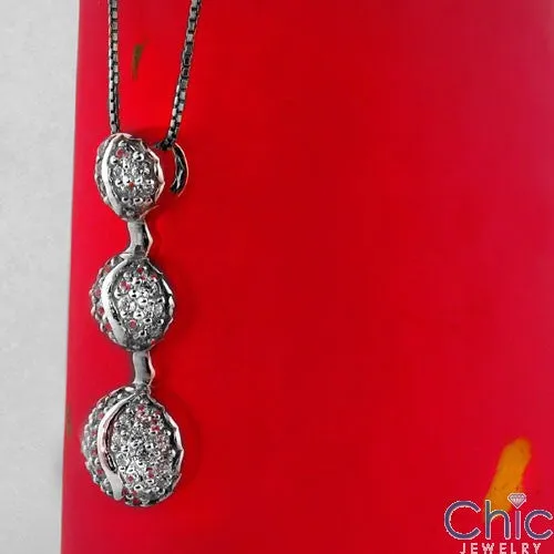 Cubic Zirconia Cz 3 Round Pave Set Half Globes Pendant