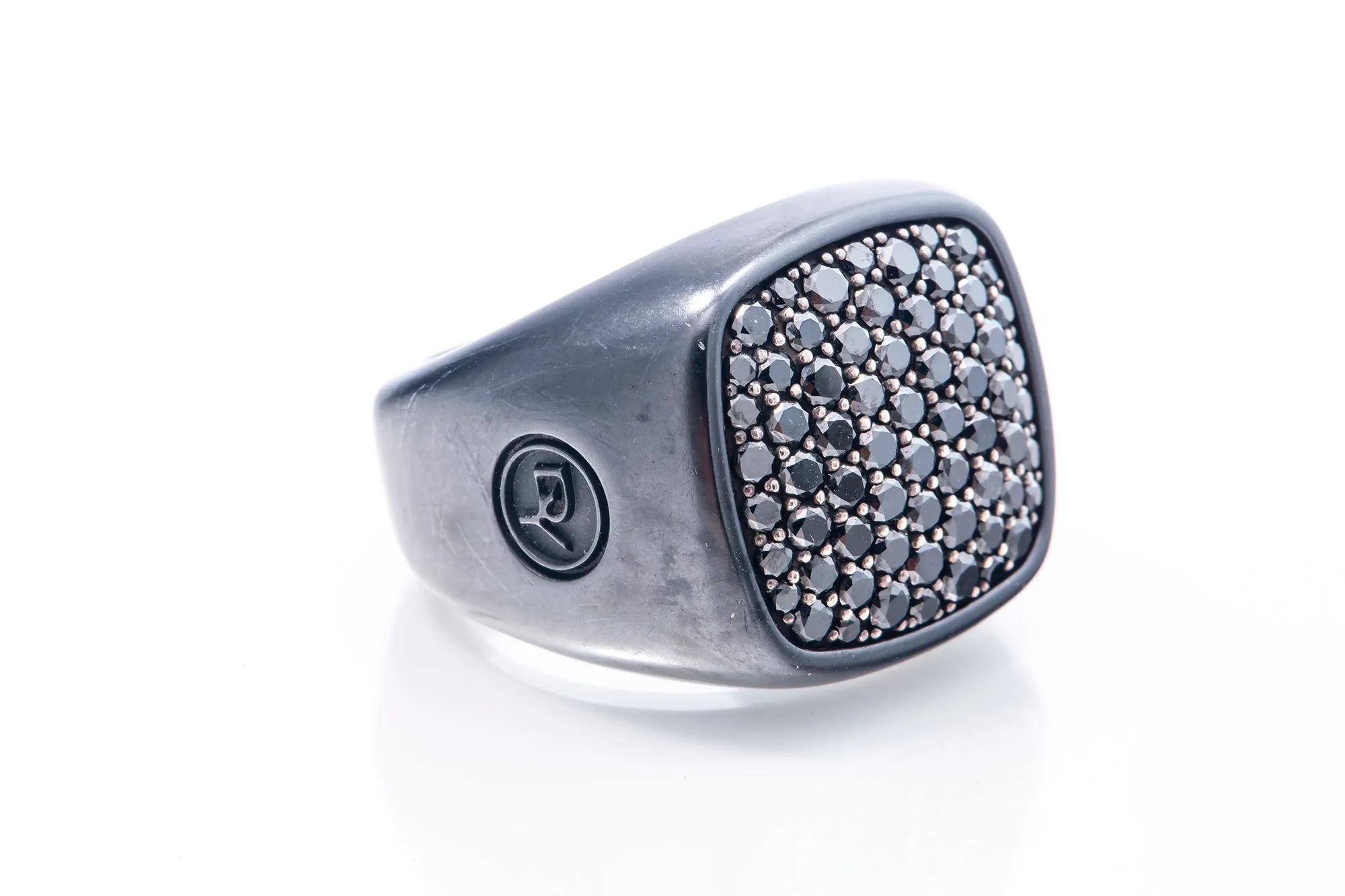 David Yurman Black Diamond Pave Signet Ring 925 & Titanium Size 8