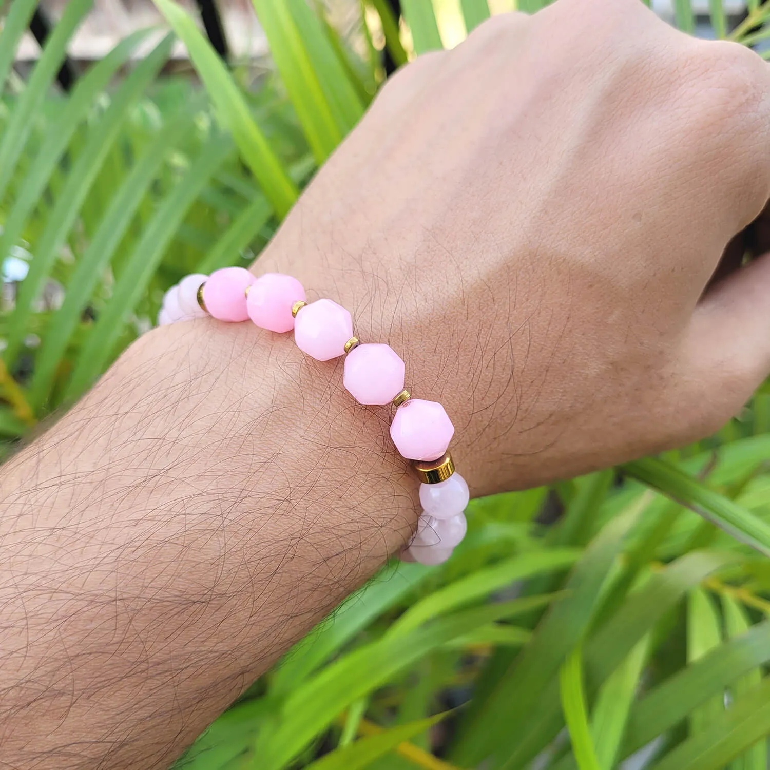 Diamond Cut Rose Quartz With Golden Hematite Natural Stone Bracelet