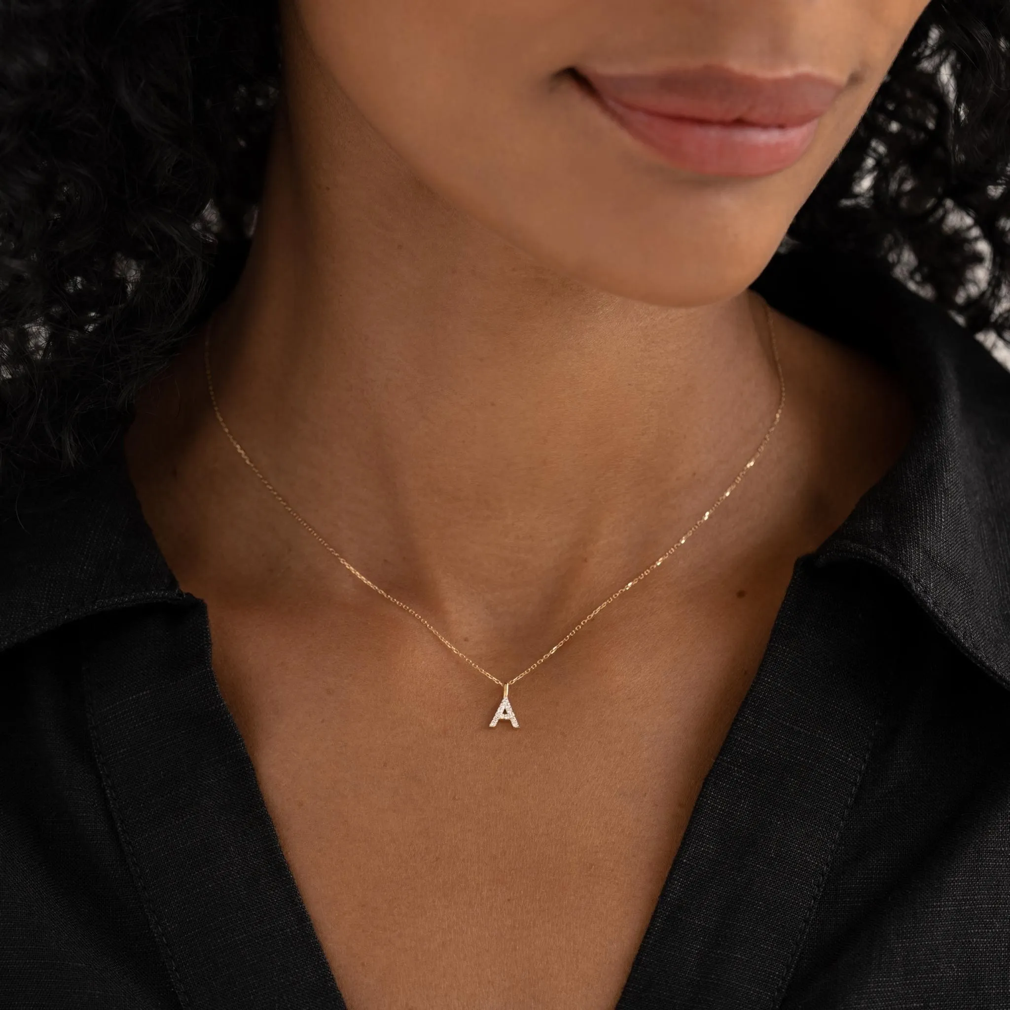 Diamond Initial Pendant 14k Gold - F