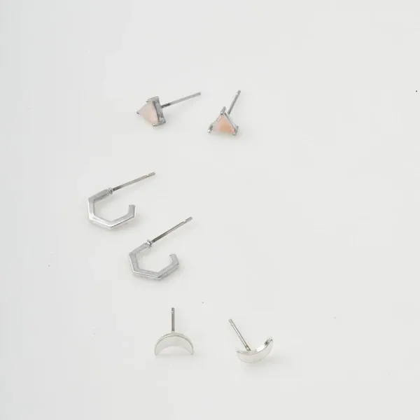 Ella Stud Earring Trio - Silver