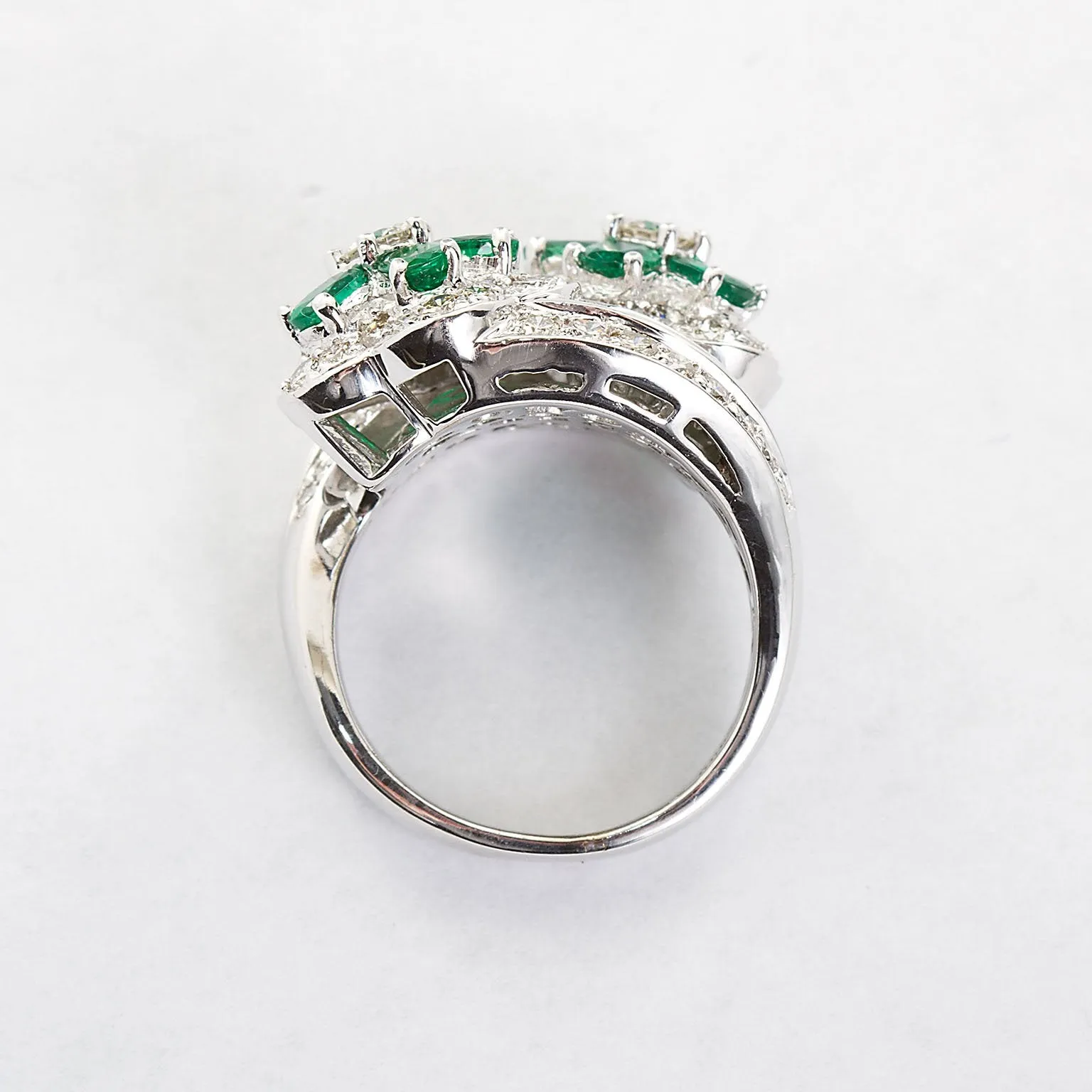 Emerald Diamond Twin Flower Ring, 9.00 Carat