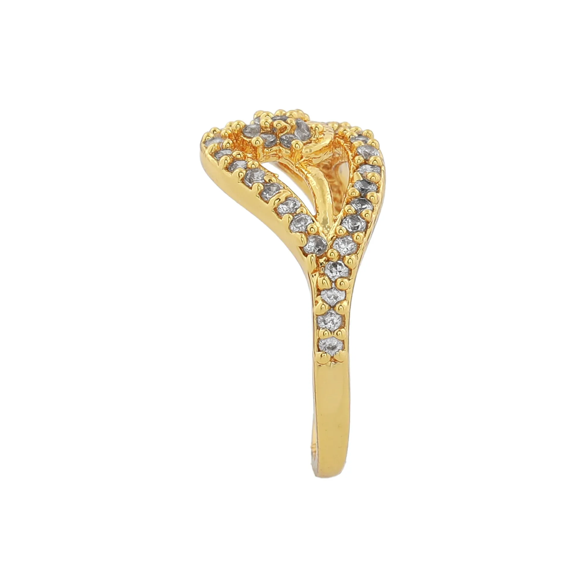 Estele Gold Plated CZ Flower Designer Ring for Women