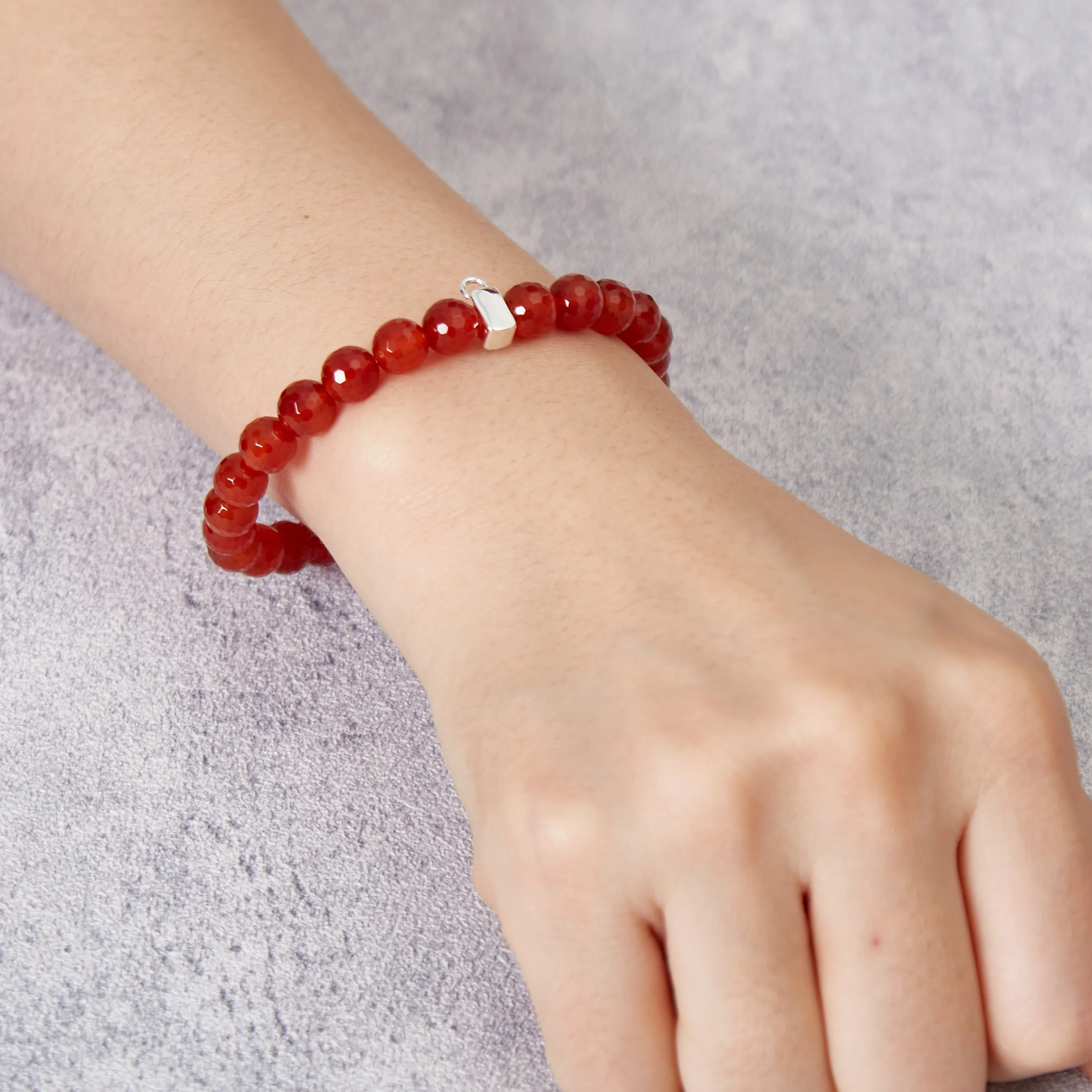 Faceted Carnelian Gemstone Charm Stretch Bracelet