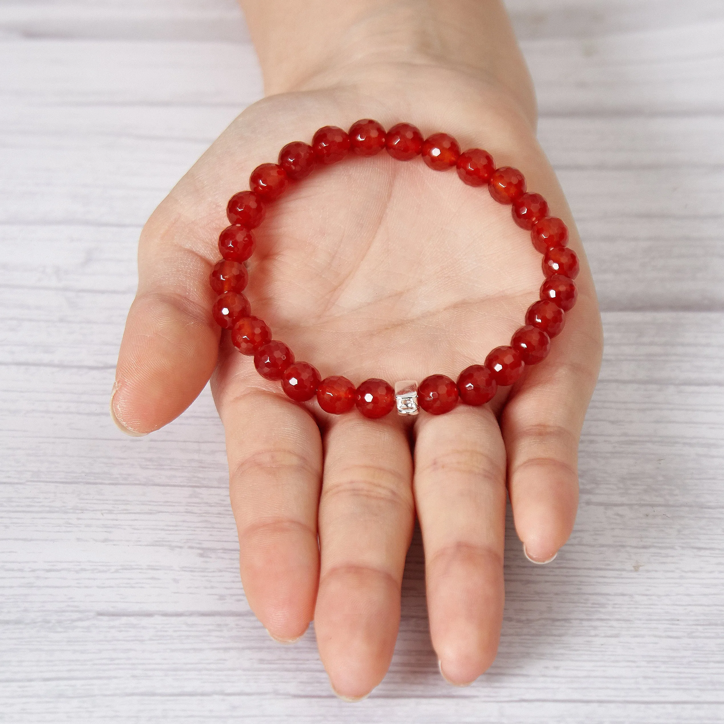 Faceted Carnelian Gemstone Charm Stretch Bracelet