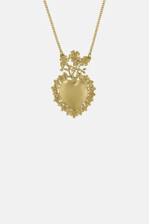 Floral Sacred Heart Necklace Gold