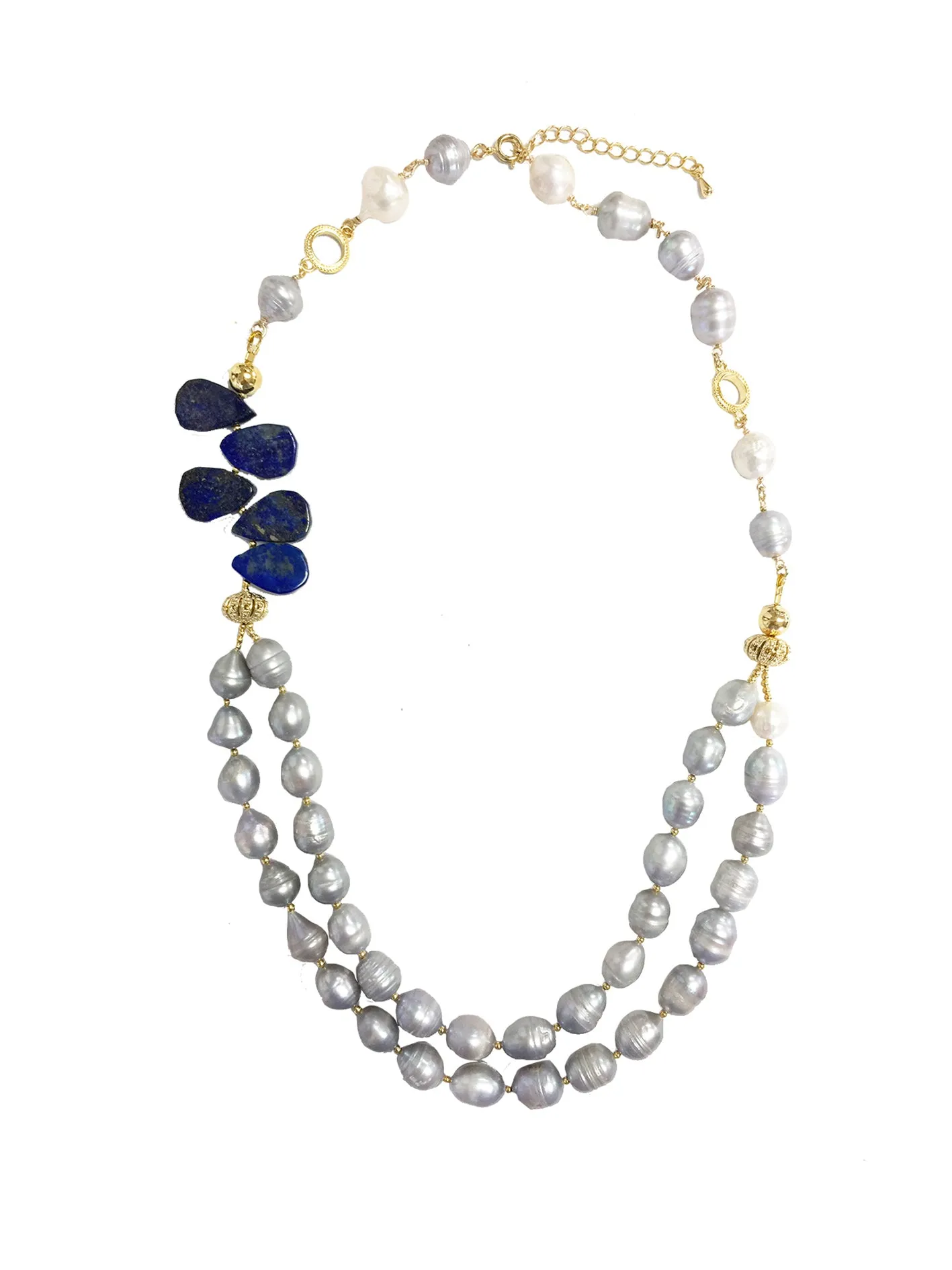 Freshwater pearls with Lapis Double Necklace MN041