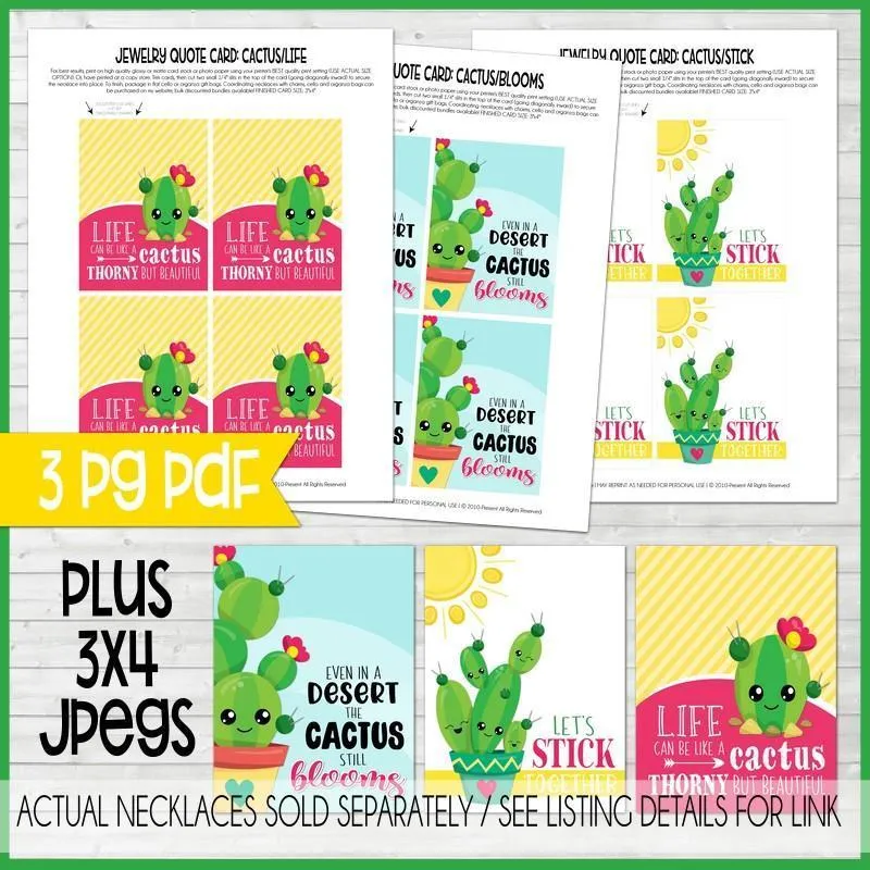 Jewelry QUOTE Cards {CACTUS} PRINTABLE