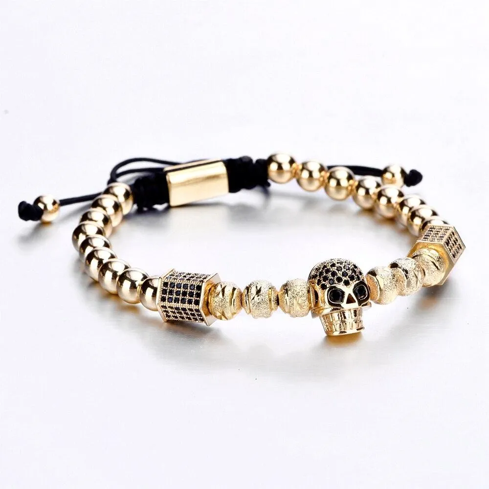 Luxury Royal Crown Skull Charm Bracelet Men Fashion 2020 Unique Design Gold Color Braided Adjustable Bangle Pulseira Bileklik